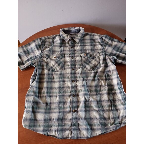 Carhartt Shirt Mens XXL Plaid Relaxed Fit Short Sleeve Casual Button Up Pockets - Picture 1 of 9